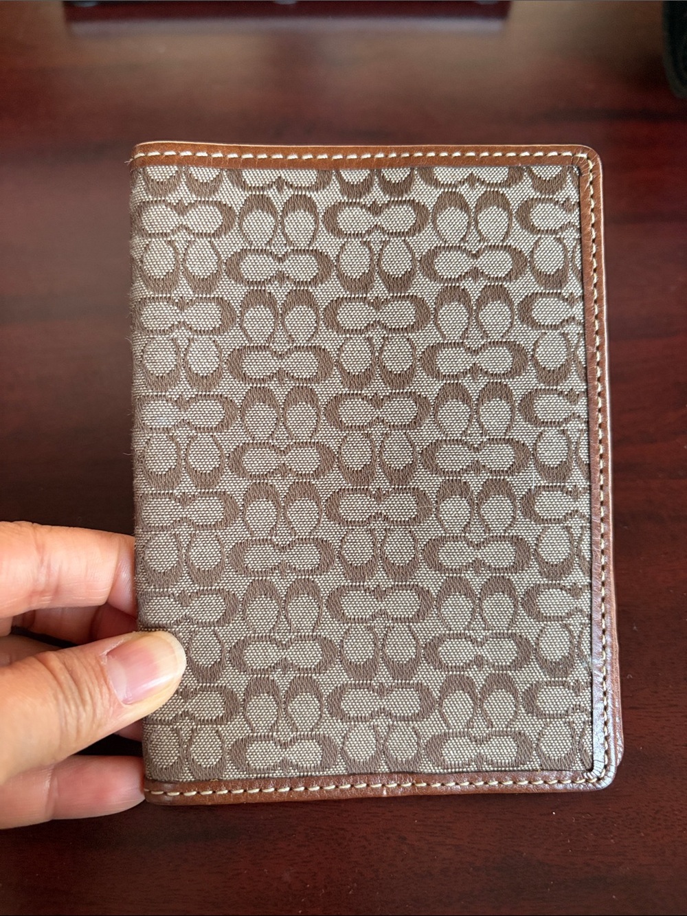 Coach Brown Signature Passport Holder